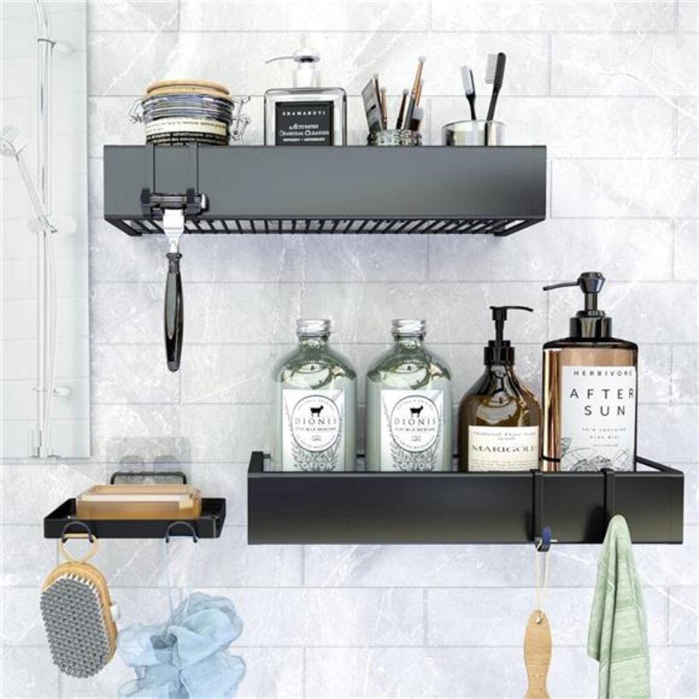 Black Corner Shower Caddy 2 Pack Adhesive Stainless Steel Bathroom Organizer Rac